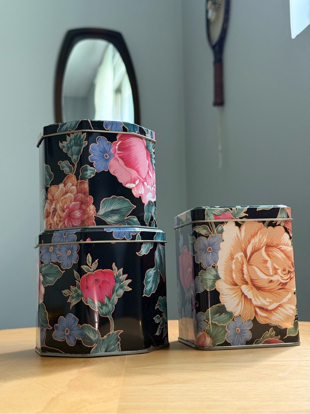 Set of 3 Vintage Floral Decor Nesting Storage Tins by Woolworth Canada